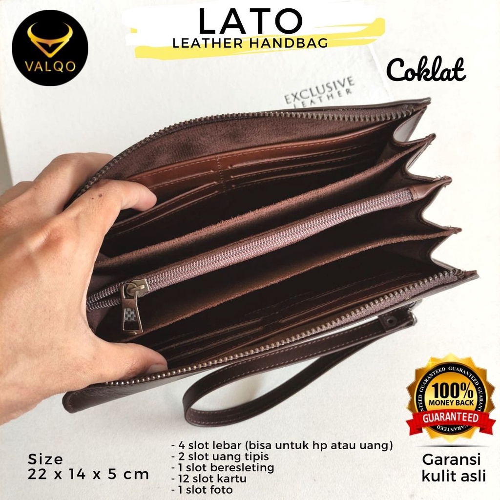 [VALQO] LATO Dompet Kulit Sapi Handbag Pria Wanita Laki Perempuan Tas Tangan