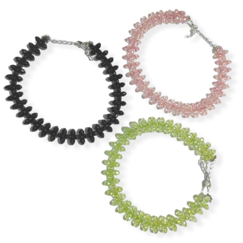 Maura Acrilic Beads Choker Necklace Kalung Crystal Chic Anyam Kristal