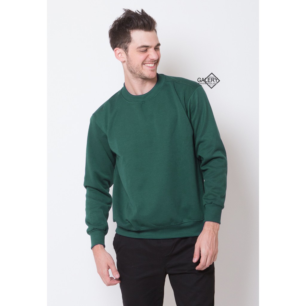 Galery Basic Sweater [HARGA PABRIK] CREWNECK Bahan Cotton Fleece Premium Lembut Unisex Cewek Cowok-Sweater Green Forest