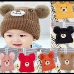 Topi Kupluk Bayi Polos Model Pompom Teddy Bear Laki Laki Perempuan Usia 0 3 6 bulan umur 1 2 3 Tahun thn