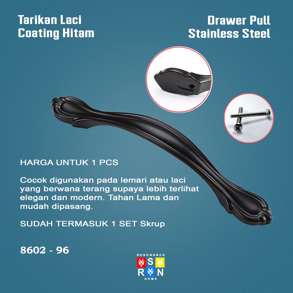 Tarikan Laci Coating Hitam 8602 / Handle Gagang Pintu Laci Lemari Resonance Home