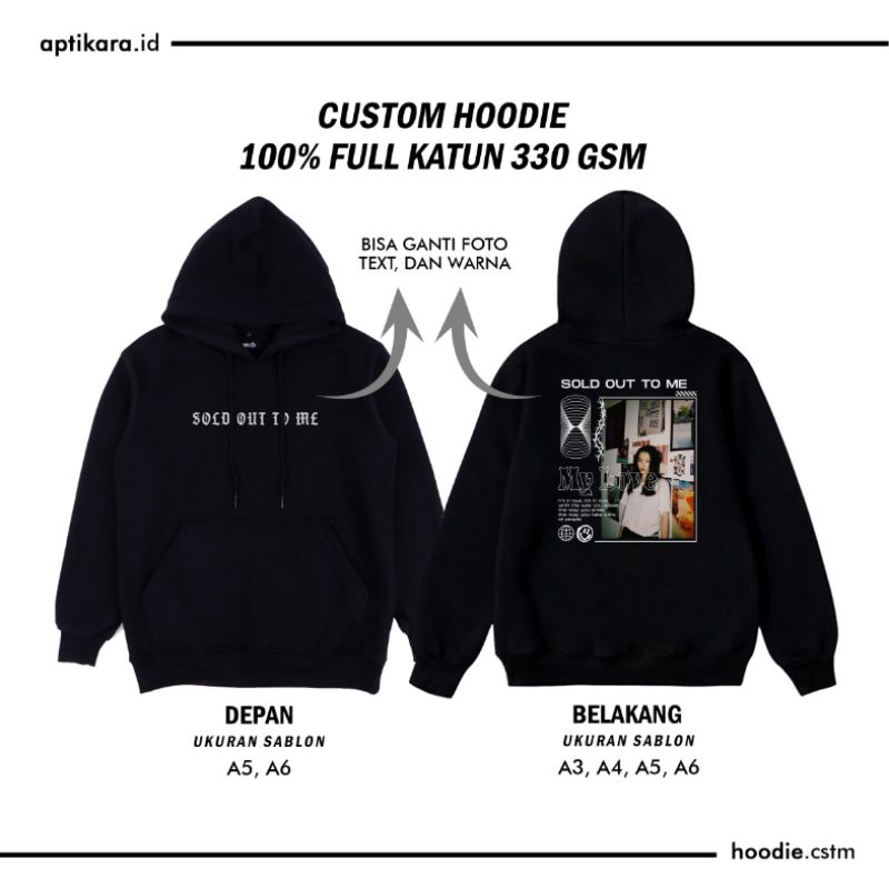Jaket Hoodie Pullover Pria & Wanita Bahan Full Cotton Sablon Custom Satuan Bijian Pakai Foto Nama Lo