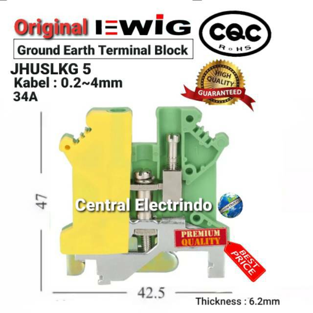 JHUSLKG 5 Terminal Block Ground Earth (0.2~4mm) Din Rail EWIG.