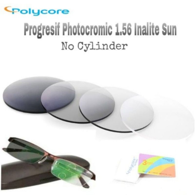 Lensa Kacamata Progresif Photocromic Blueray Inalite Sun 1.56 by Polycore - No Cylinder