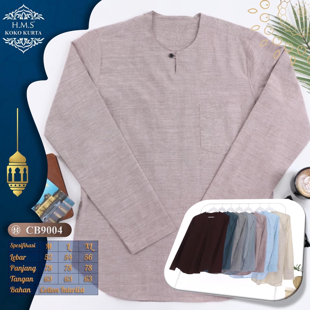 HMS kurta lengan tiga perempat baju muslim pria kurta warna blue mist seri art kode CD5002