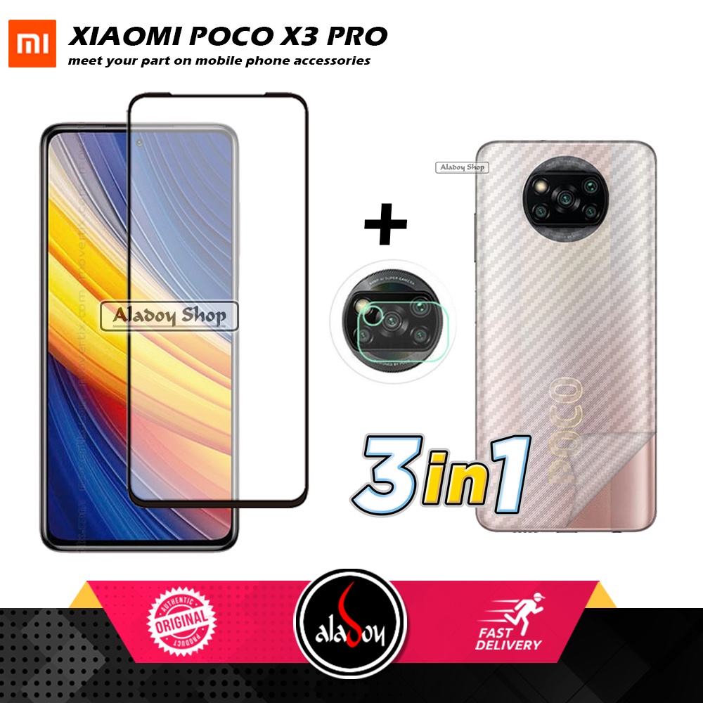 Tempered Glass Layar Xiaomi Poco X3 Pro Free Tempered Glass Camera dan Skin Carbon