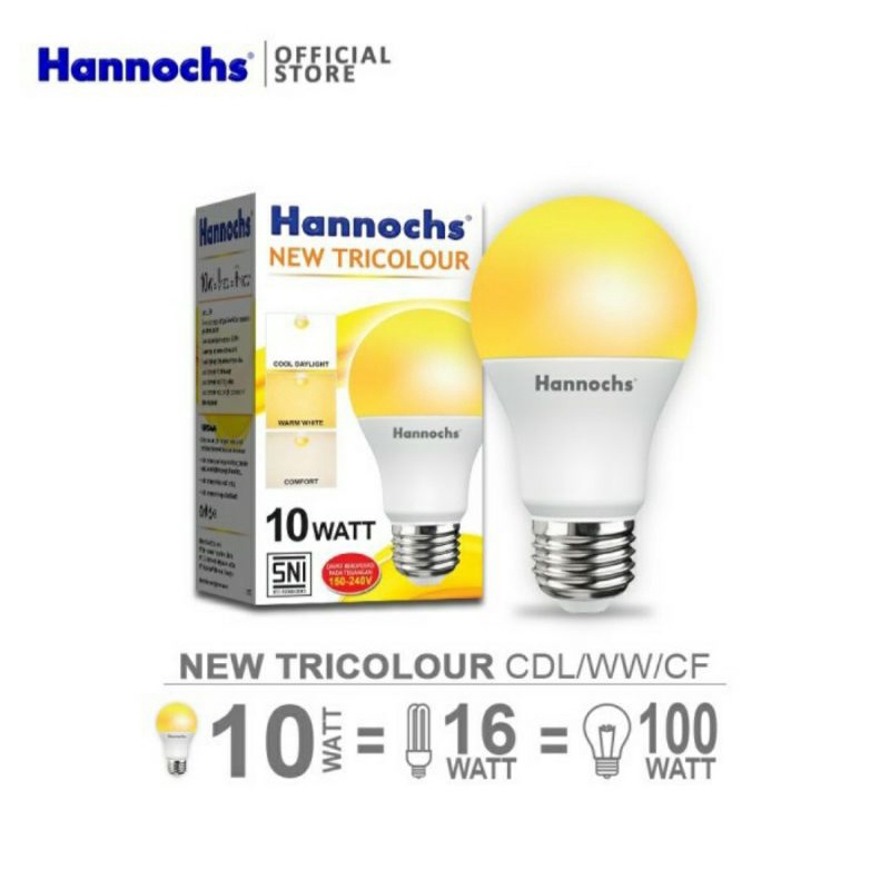 Hannochs Tricolour lampu led bulb 10W 10 Watt 3 warna new tricolor