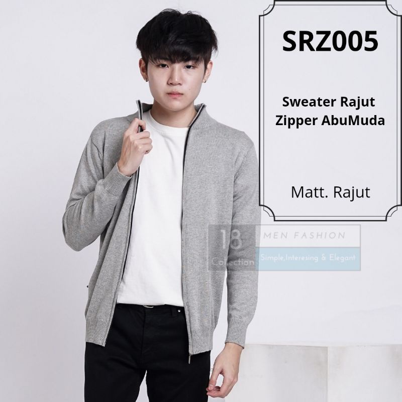 [Bisa COD] Sweater Rajut Zipper Kerah Tinggi Cardigan Pria