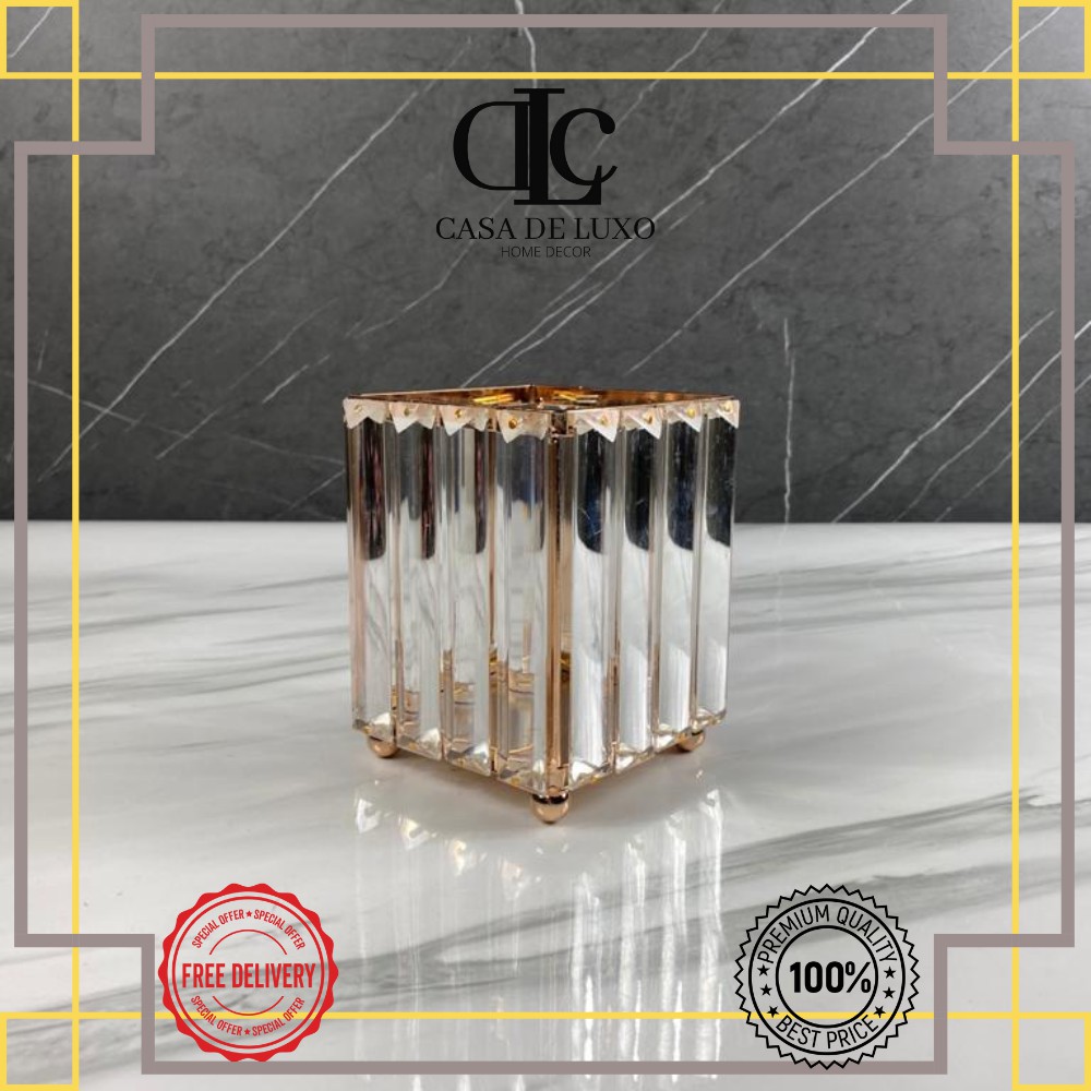 

TEMPAT BRUSH KACA EMAS MEWAH/ BRUSH STORAGE GOLD GLASS ELEGANT