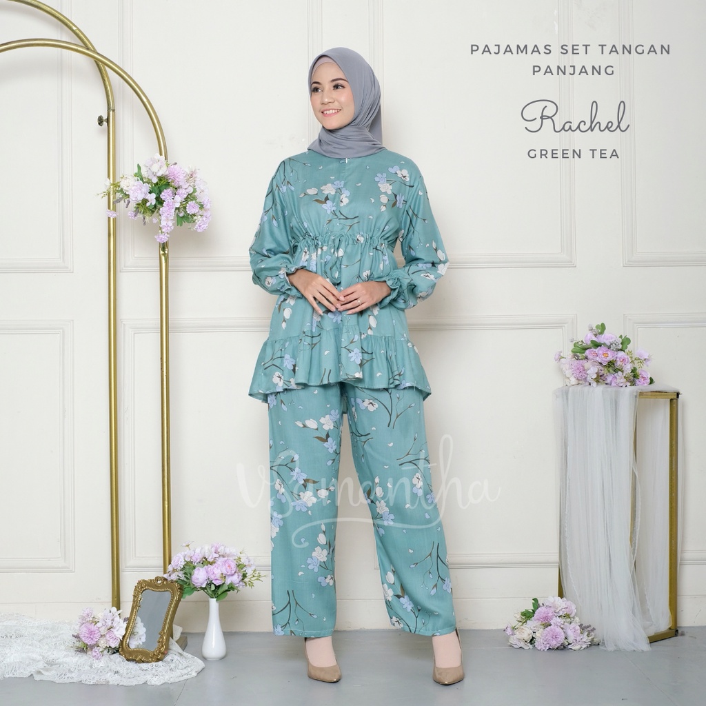 vSamantha - Pajamas Set / Piyama Set Muslim Rayon Rempel Busui Friendly - Tangan Panjang-Rachel Greentea