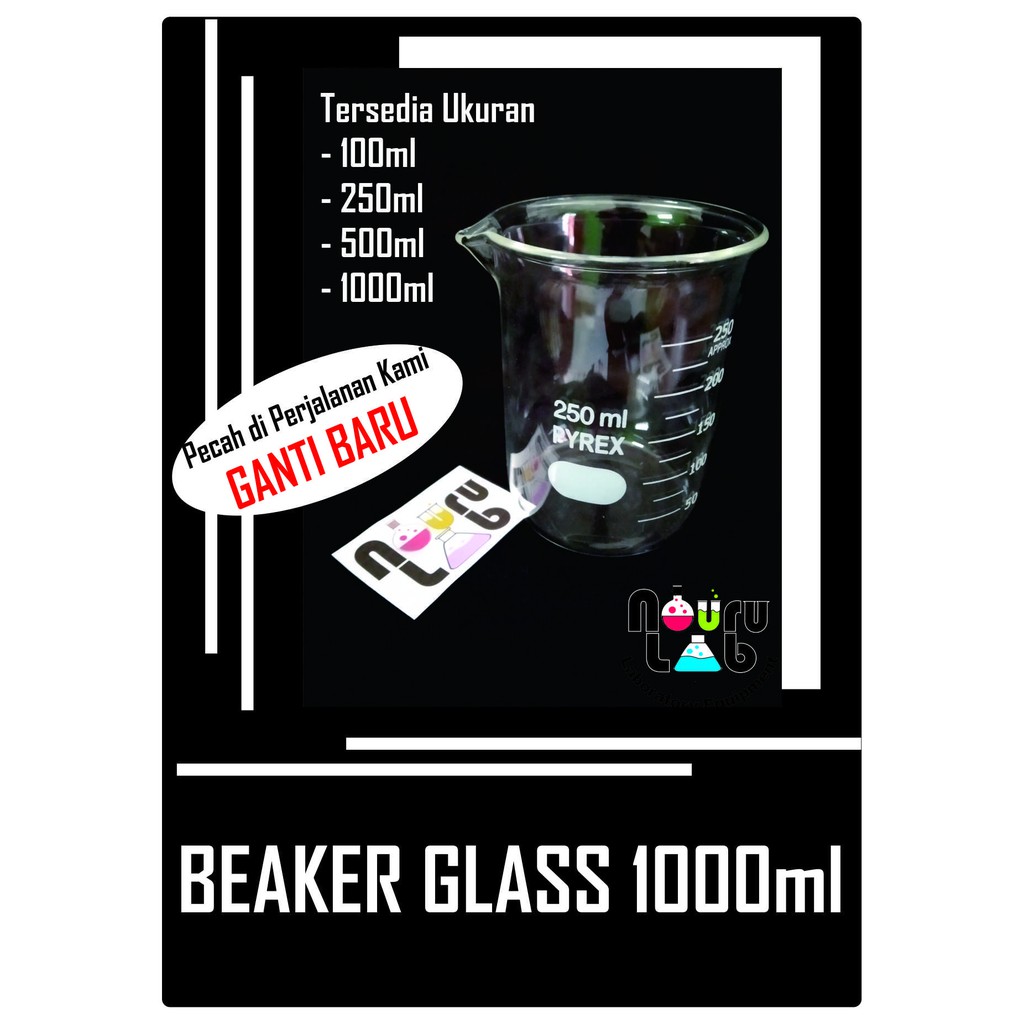 Beaker glass 1000ml - gelas kaca 1000ml