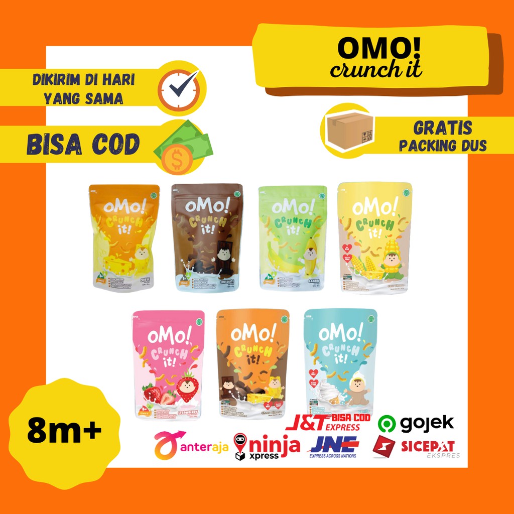 OMO OMO! CRUNCH IT Snack Mpasi Bayi Anak 8 Bulan 8m 8m+ Rasa Coklat Susu Cheese Corn Strawberry