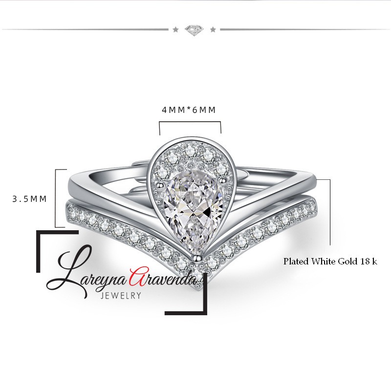 Cincin Silver S925 Wanita 2 in 1 Model Tetesan Diamond CC025