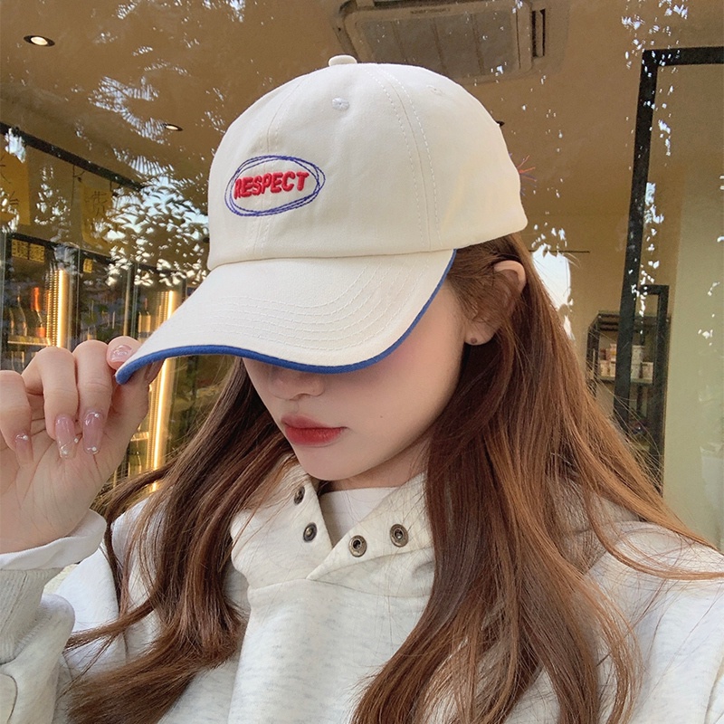 Topi Baseball Motif Tulisan Warna Blok Gaya Hip Hop Korea