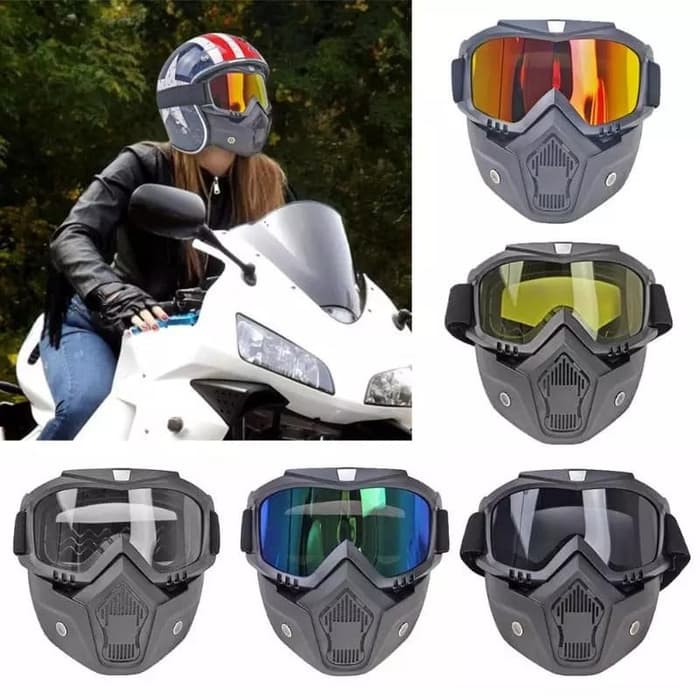 Masker Motor Retro Goggle Mask Retro Style Removable Topeng Softgun