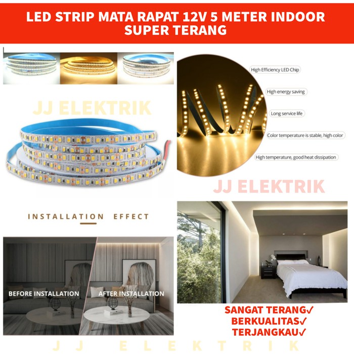 Lampu LED Strip 2835 5M 5 Meter 12V 600LED Mata Rapat Terang Dekorasi