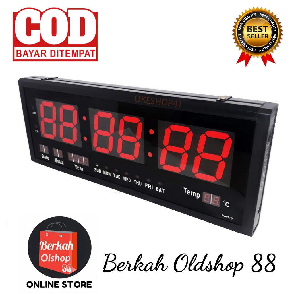 Berkah Oldshop 88 - Jam Dinding Digital Besar LED Clock 4819 Merah