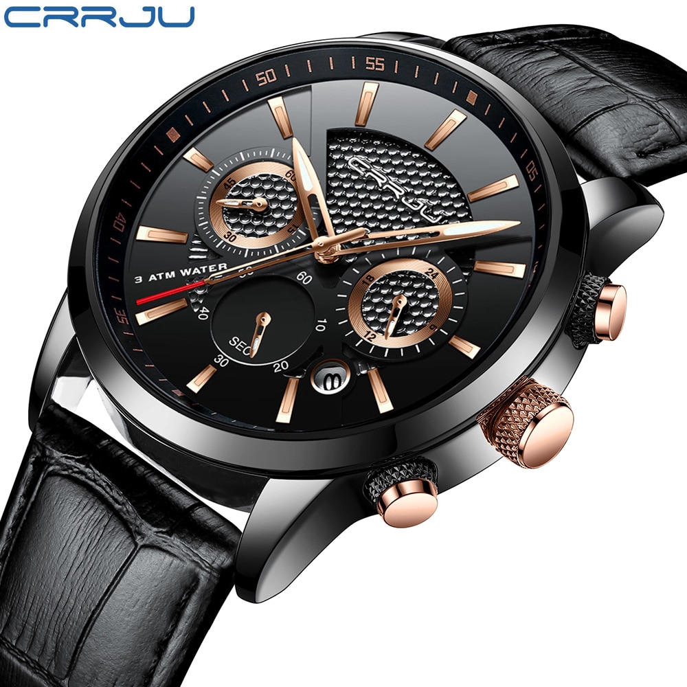 Jam Tangan Pria CRRJU 2212 Leather Sport Militer Army Quartz Analog Anti Air untuk Pria