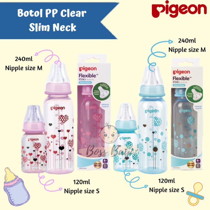 PIGEON Botol PP CLEAR Slim Neck Peristaltic Nipple 120ml 240ml