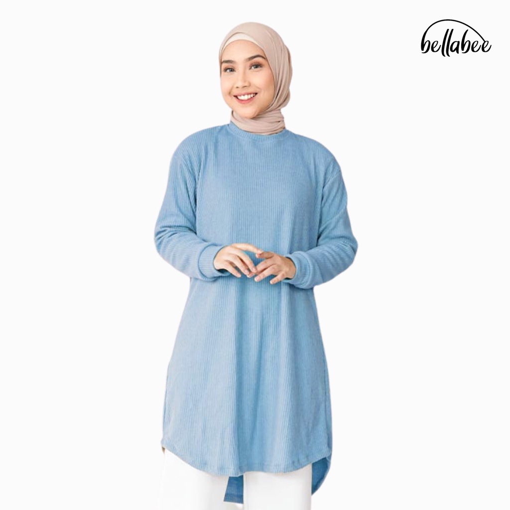 BELLABEE - Amber Tunic - Baju Atasan Blouse Tunik Midi Dress Wanita Muslim Lengan Panjang Motif Polo