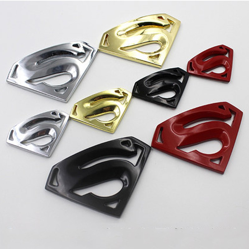 Stiker Emblem / Badge Motif Simbol Superman 3D Bahan Metal Chrome untuk Mobil / Truk