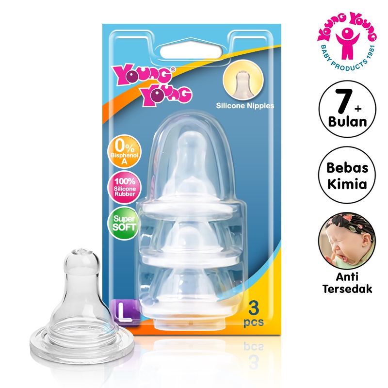 YOUNG YOUNG Dot Bayi Silikon 3 Pcs Ukuran S / M / L / XL Bebas Bahan Kimia Silicone Nipple IL-103-L