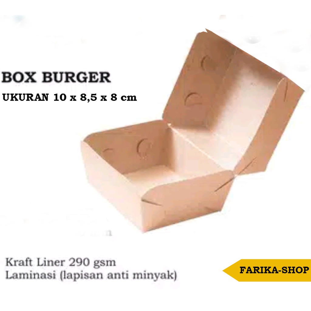 

Dos Burger / Burger Box Paper Kraft Laminated ukuran 10 x 8,5 x 8 cm / Dos Kemasan Makanan