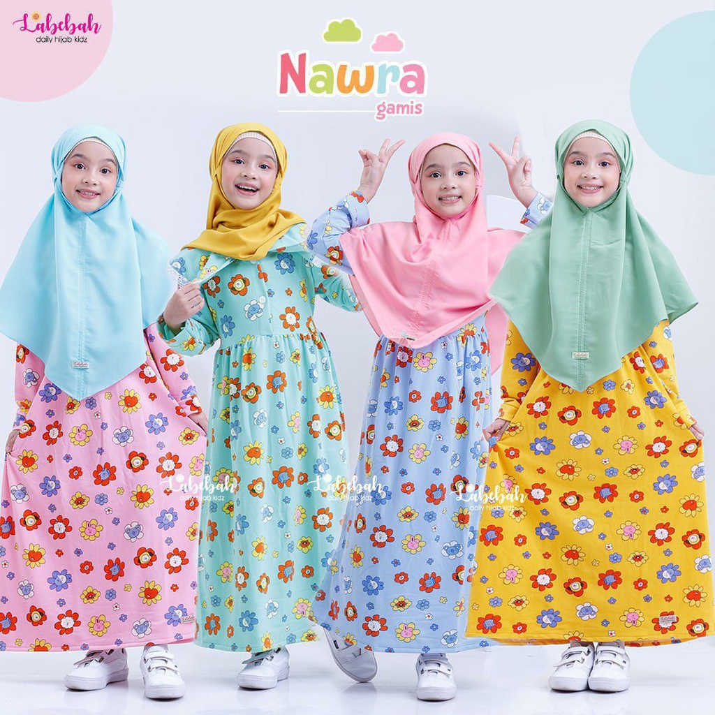 Metagrup motif karakter bts chimy rj tata chooky nawra labebah set bergo jilbab long dress anak kanc