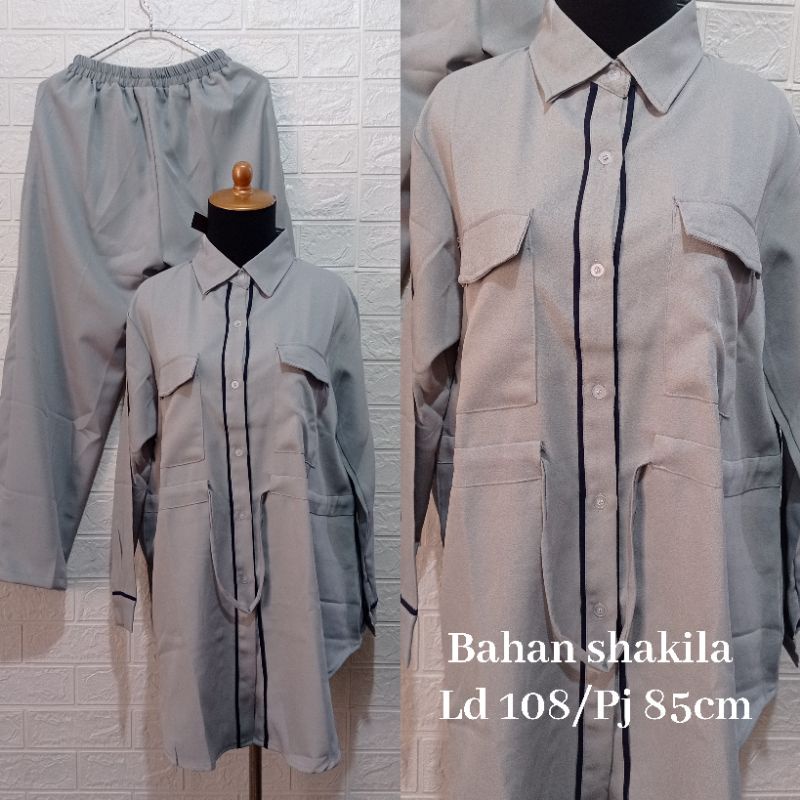 SETCEL KEMEJA PREMIUM/SETCEL KEMEJA SHAKILA/SET LONG TUNIK SETELAN WANITA