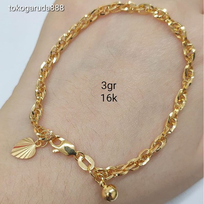 Gelang rantai tali anak dan dewasa emas asli kadar 700 22 70% 16k tambang baru UBS surabaya double fancy tangan korea nori