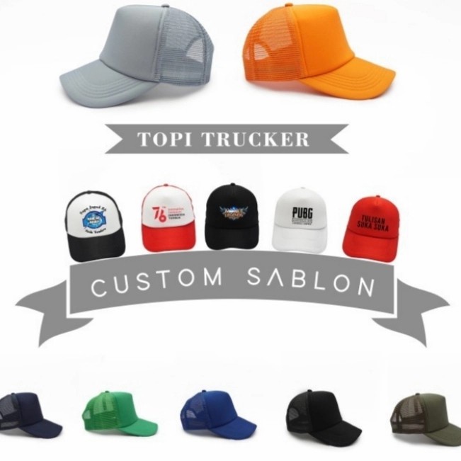Topi Jaring Trucker Warna Sablon DTF Suka suka Gambar Tulisan