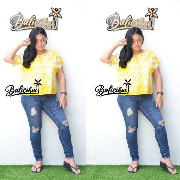 Balicihui Kaos Pelangi Atasan Tiedye Baju Tidur Pelangi Plus Size Big Size Baju Santai wanita