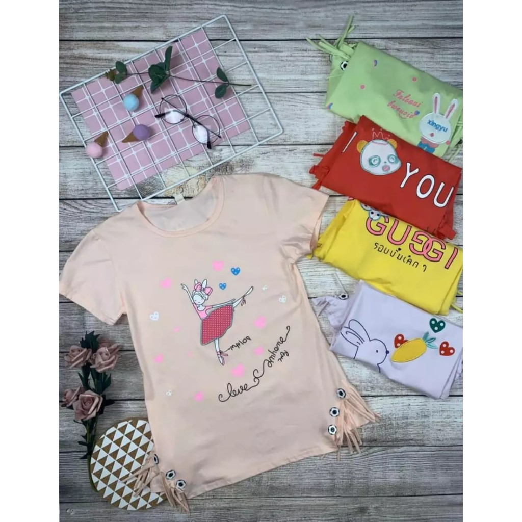 Kaos Anak Perempuan Usia 1 tahun - 9 tahun / Baju Anak Perempuan Lengan Pendek / 100% cotton import