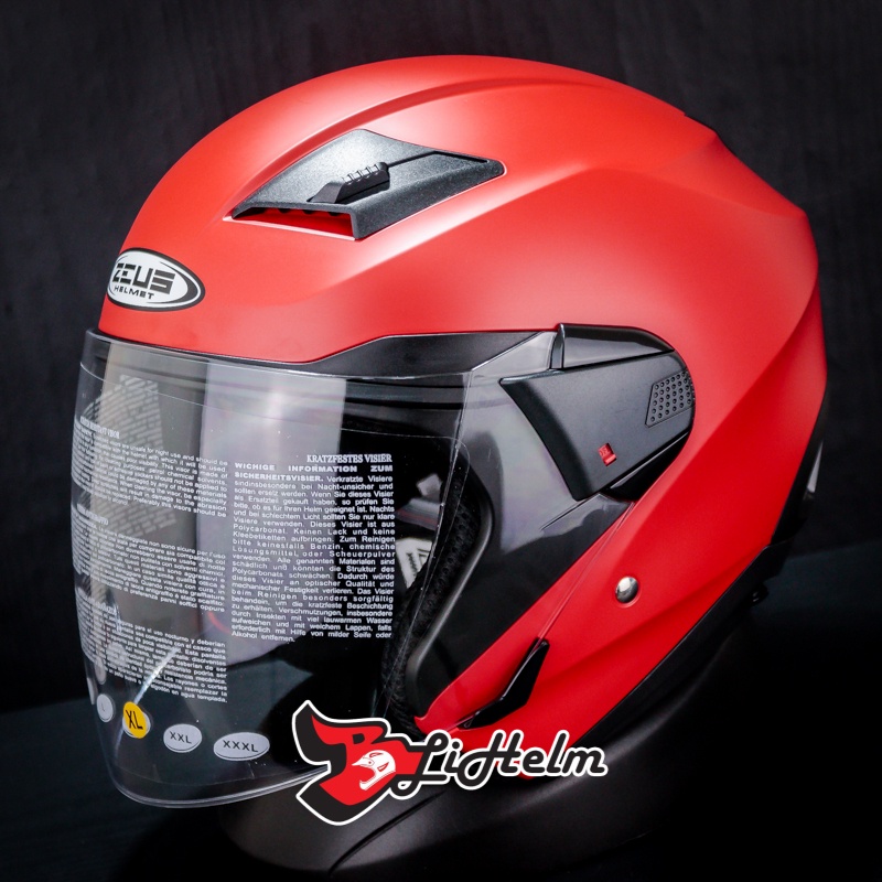 HELM ZEUS ZS 611 DARK RED DOFF ZS-611 HALF FACE HELMET DOUBLE VISOR