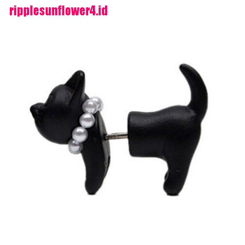 1pc Anting Tusuk Motif Kucing Hitam Aksen Mutiara Imitasi Ala Punk Untuk Unisex / Pria / Wanita