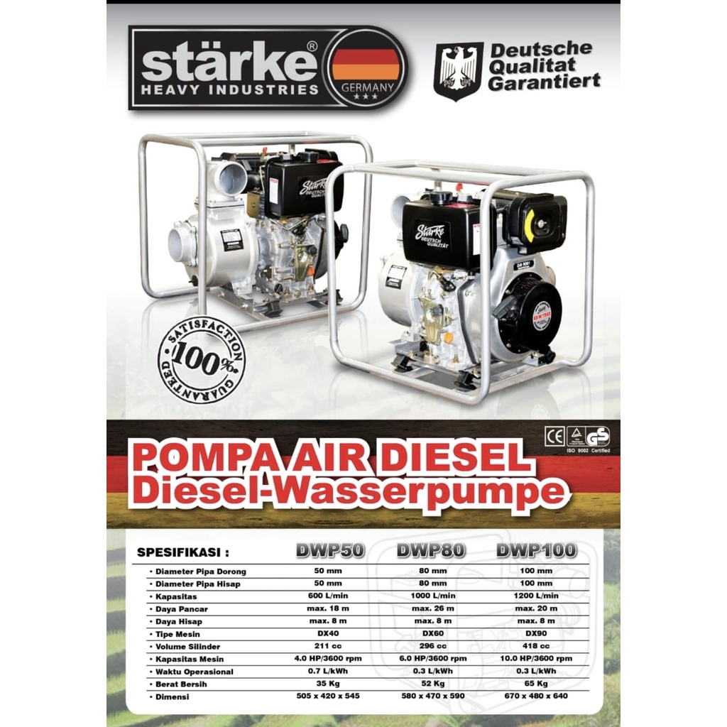 Mesin Pompa Air Diesel Solar 3 inci STARKE DWP 80 Diesel Water Pump