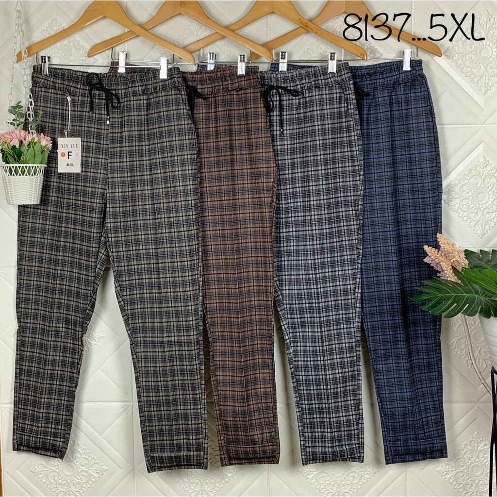 8137 Fit to 5XL Celana Panjang Jumbo Kotak Import Wanita / Celana Big Size Kotak XIN YUE