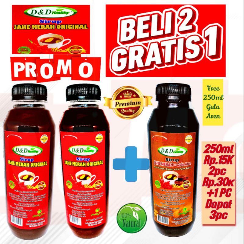 

(PROMO BELI 2PC GRATIS 1PC = 3PC) Sirup Jahe Merah Original + Sirup Jahe Merah Gula Aren 250ml