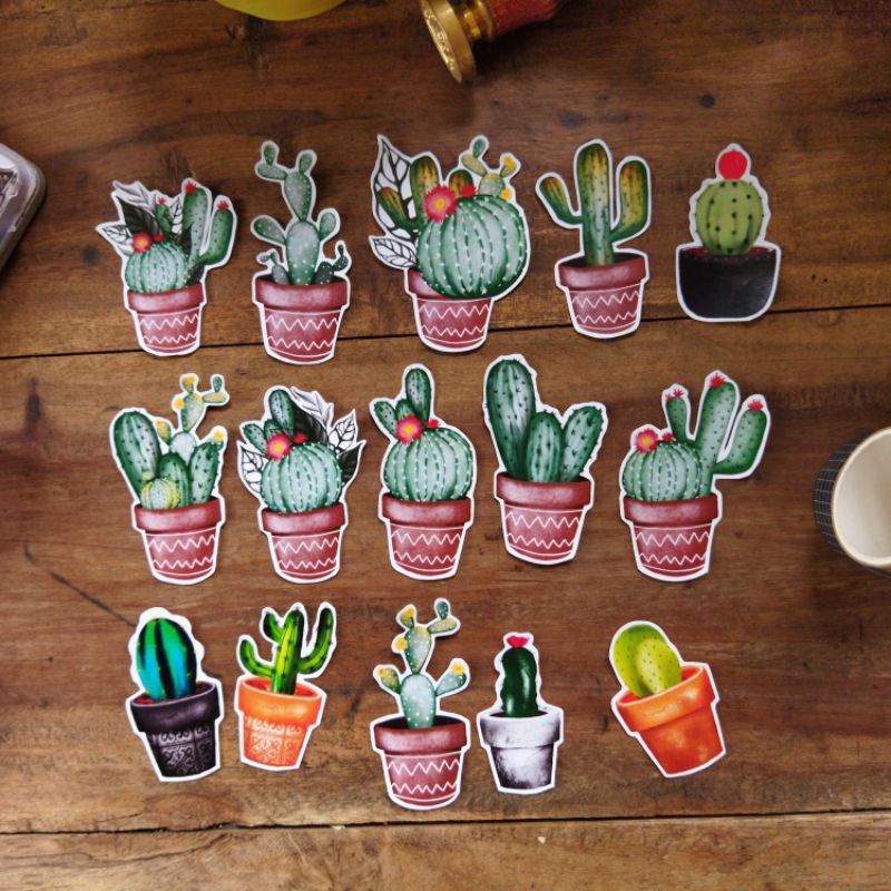 

Cactus Stickers 15 pcs Aesthetic Journaling Bujo Scrapbook Cartoon Deco