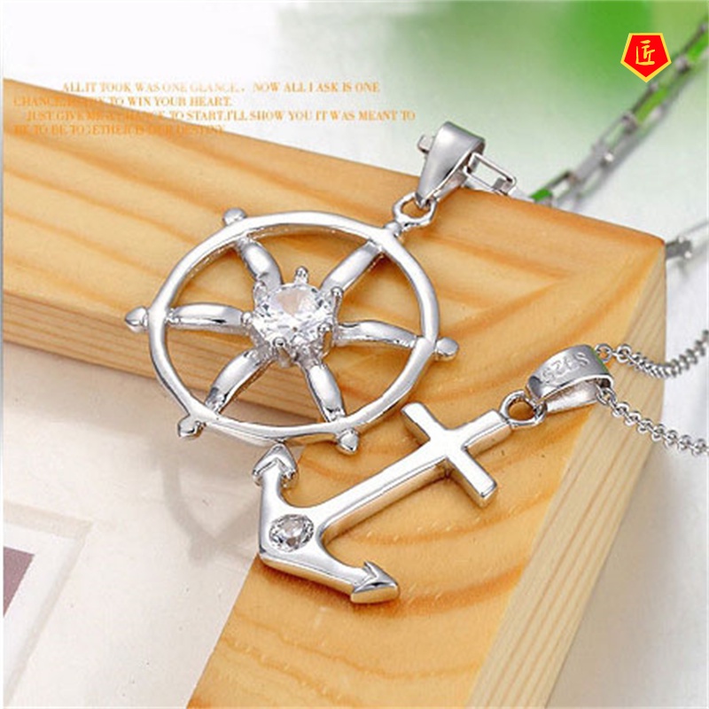 [Ready Stock]European and American Couple Necklace Boat Anchor Rudder Stylish Pendant