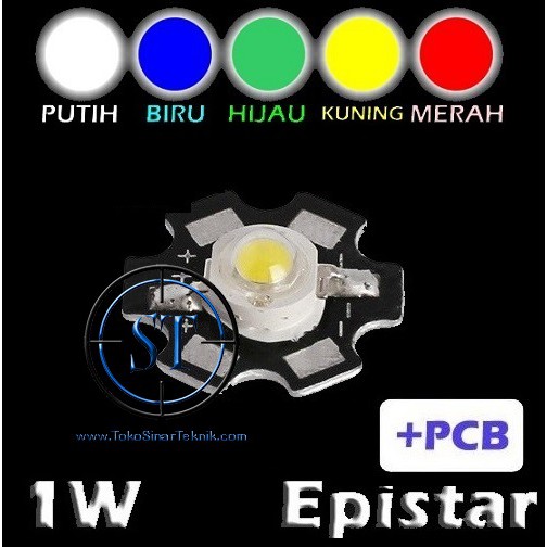 High Power LED 1W Chip EPISTAR Genuine Asli  Biji LED Super Bright Warna + PCB Lampu Led Warna Set Sudah Disolder PCB Siap Pasang Akuarium