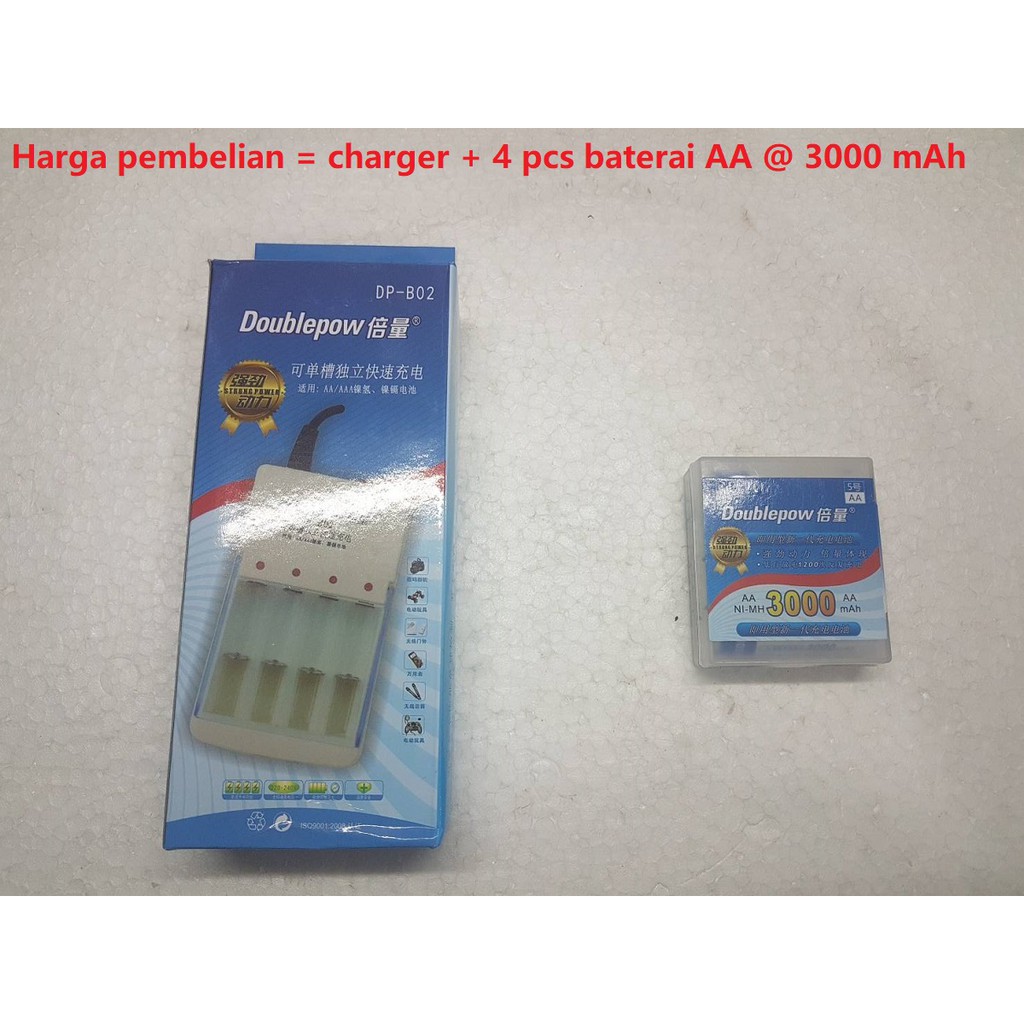 Paket charger 4 slot in 1 + 4 pcs bat rechargeable cas AA 3000 mAh untuk baterai remote AC TV mouse