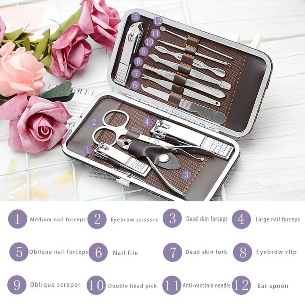 Manicure Pedicure Set 12 pcs - Nail Care Kit - Nail Art - Beauty Tool