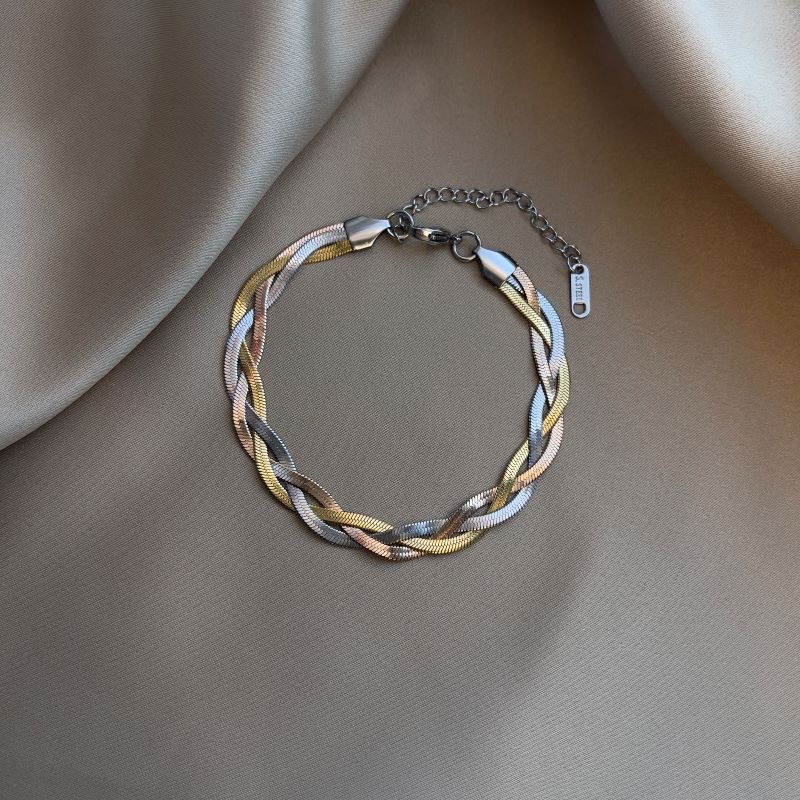 Gelang tangan Gepeng kepang titanium korea style anti karat