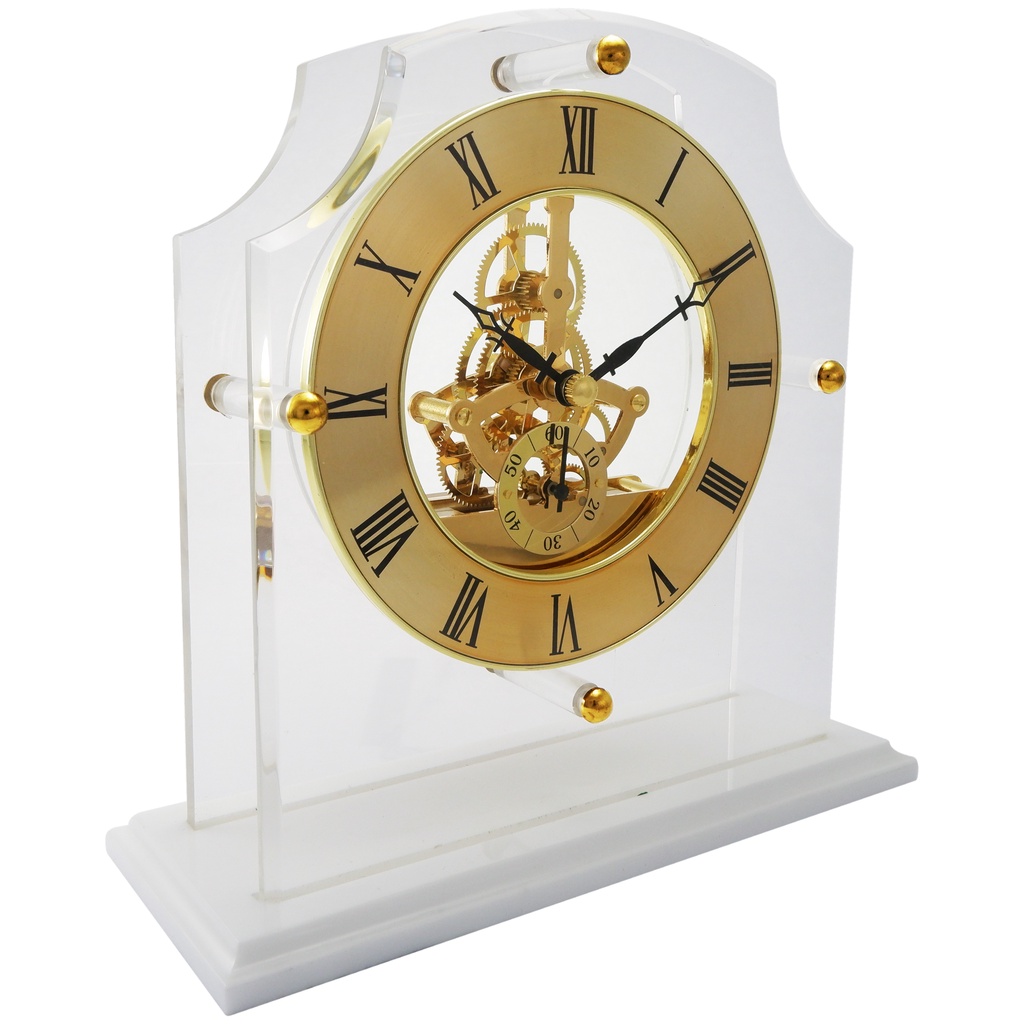 Jam Meja Clock Analog Skeleton SKM 3085 CG Gold Plated