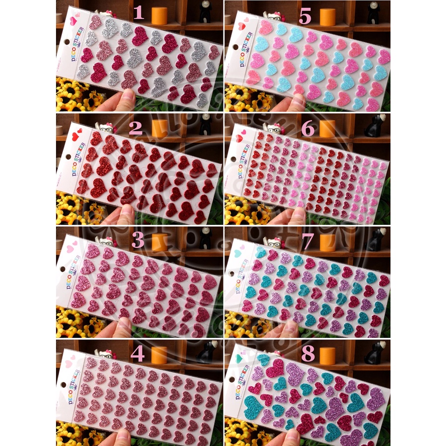 

stiker sticker deco spons glitter glitters bentuk love heart hati