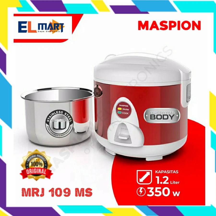 Magic Com Stainless 1,2L Maspion MRJ 109 MS - 109MS - MRJ109MS 1,2 Liter  Ori ginal Anti Gores