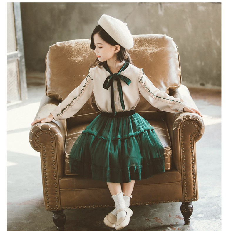 setelan anak perempuan import kemeja blus rok tutu