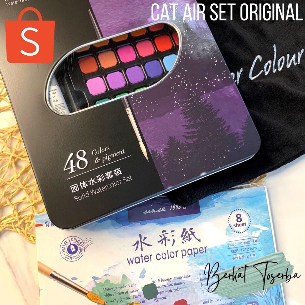 VS BG - 36/48 Water Color Set - Alat Cat Air Set (Termasuk Kuas dan Kertas Gambar) Import Dapat Case dan Sarung High Grade