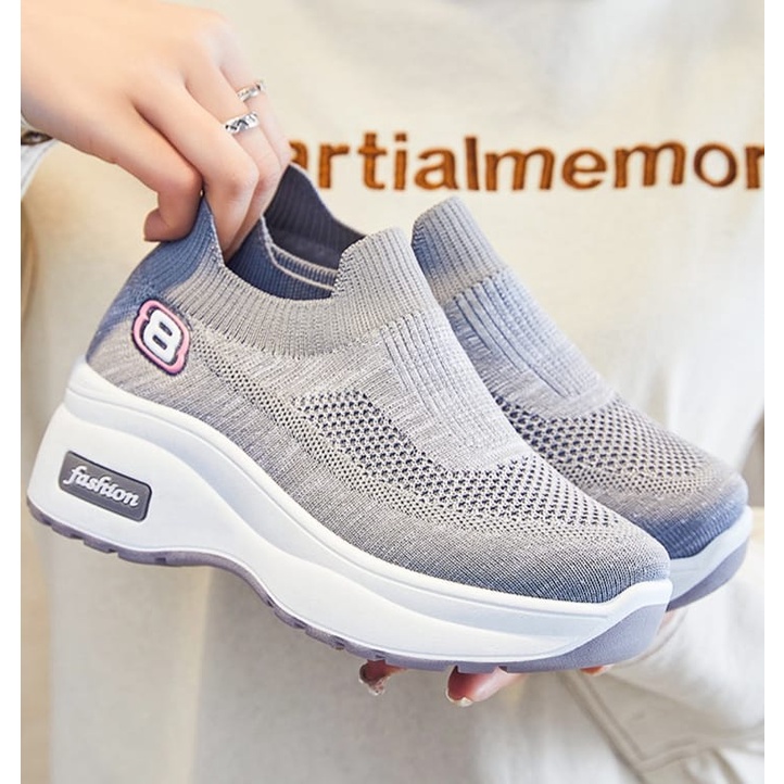 TOPGROSIR LV0157 Sneakers Sepatu Wanita Import Motif 8 Comfort Wedges Bahan Kanvas Premium